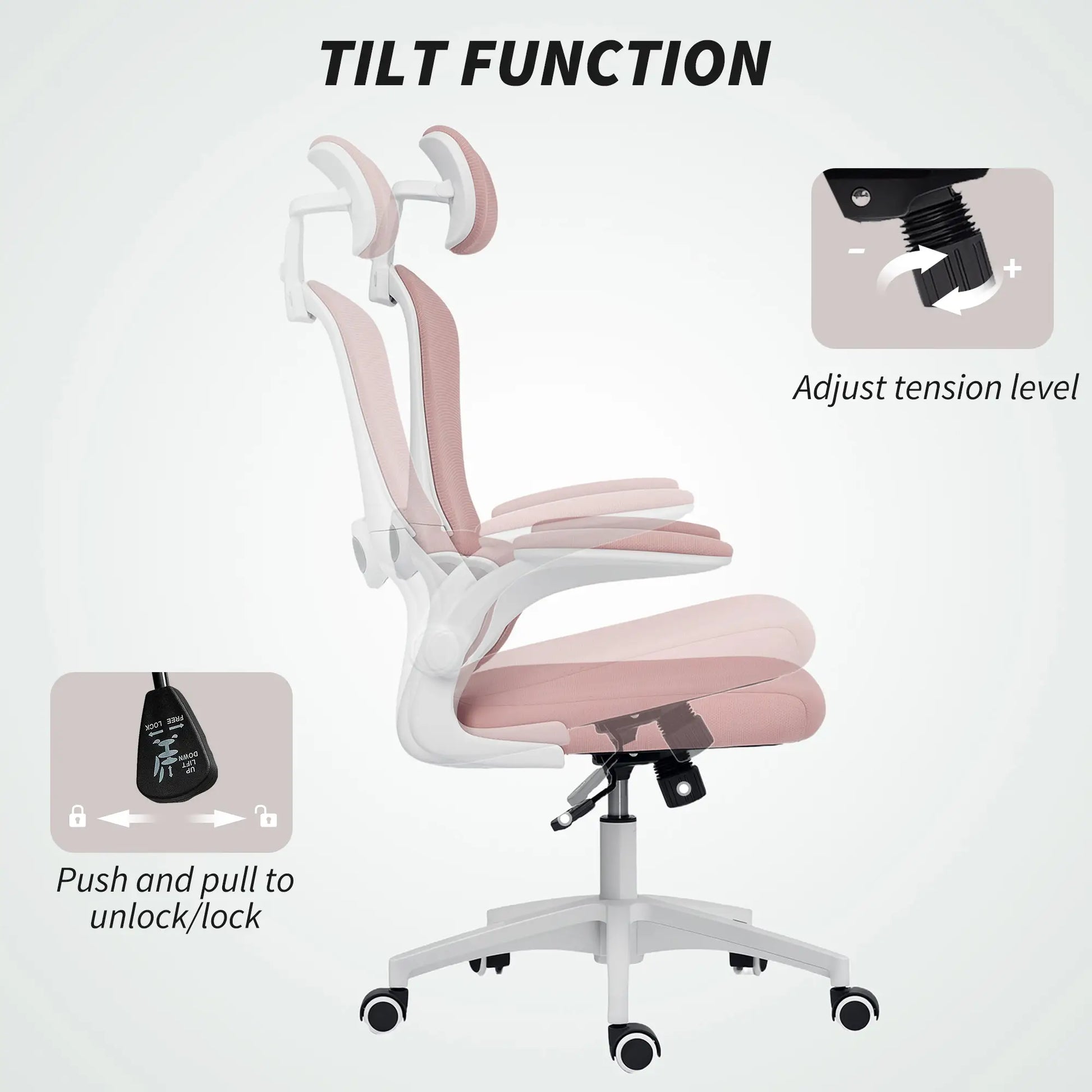 Ergonomic Mesh Office Chair, High Back, Rotatable Headrest, Flip-Up Armrests, Lumbar Support, Pink Task Chairs at Gallery Canada