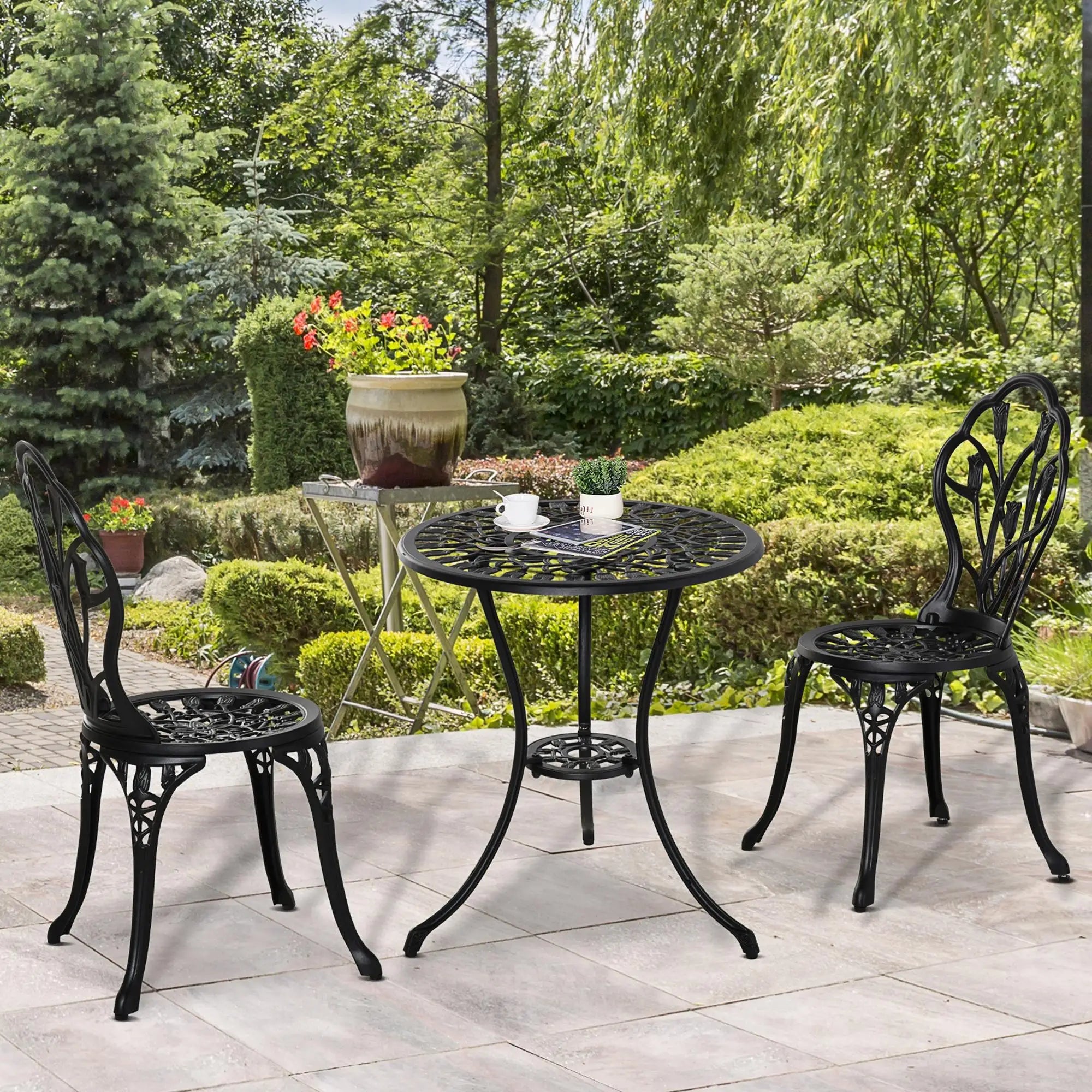 3PCs Patio Bistro Set, Outdoor Cast Aluminum Table and Chairs, Black Bistro Sets at Gallery Canada