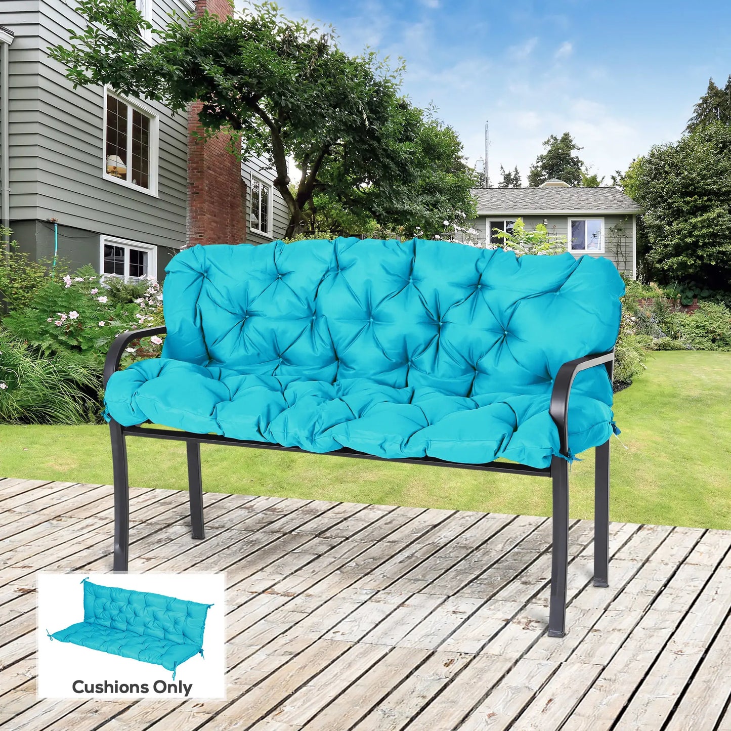 Porch Swing Cushion, Garden Bench Cushion with Backrest, Non-Slip 3-Seater, 59.1" x 38.6", Turquoise Patio Chair Cushions at Gallery Canada
