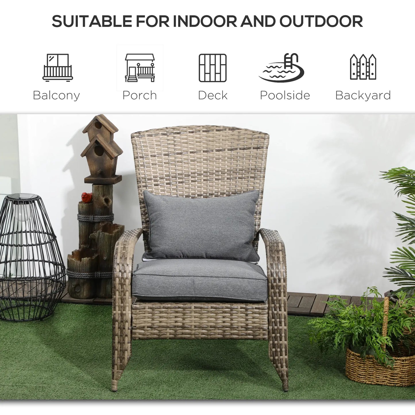PE Rattan Adirondack Chair With Cushions, Mixed Grey Patio Chairs at Gallery Canada