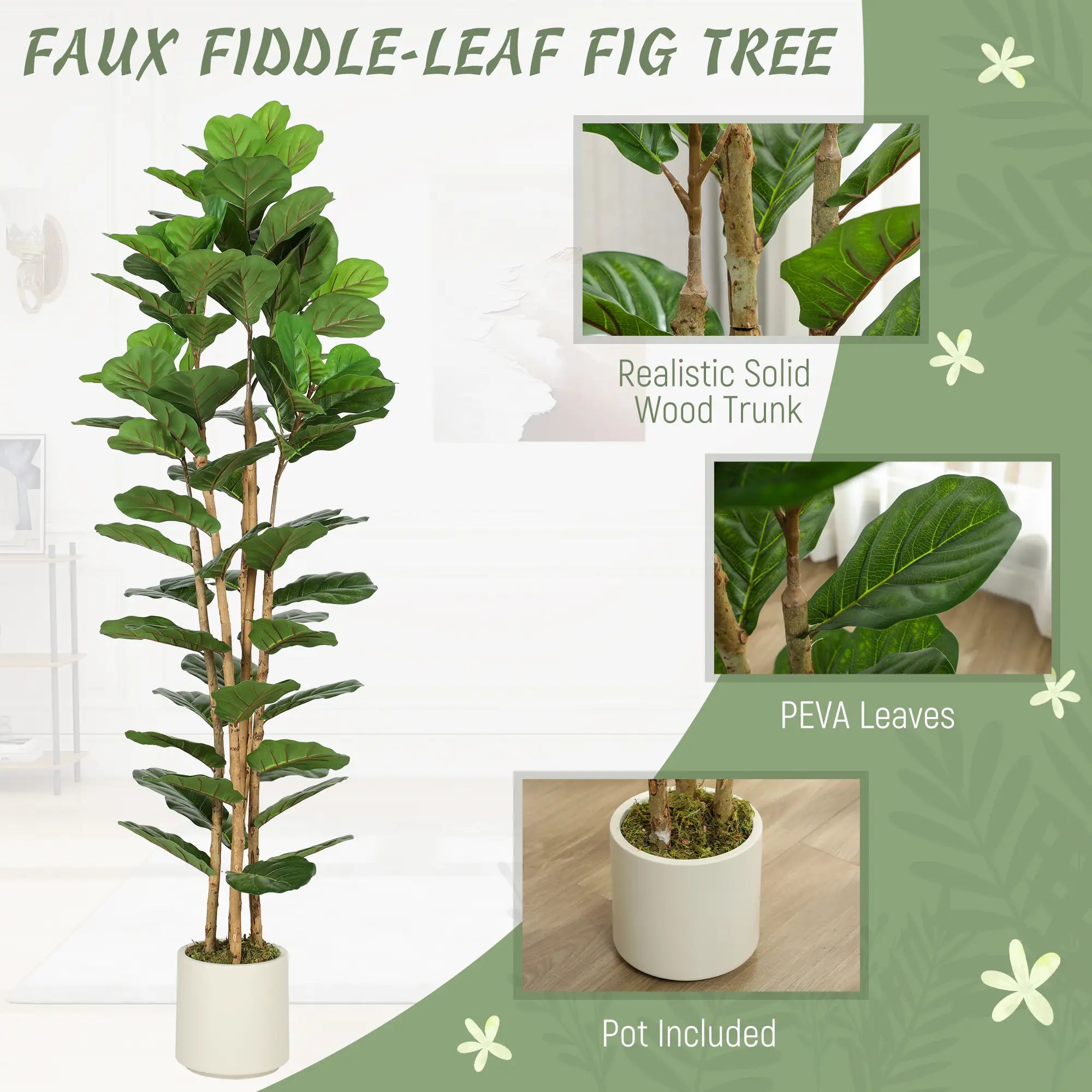 6FT Artificial Fiddle Leaf Fig Tree, Fake Potted Tree, Green Artificial Trees at Gallery Canada