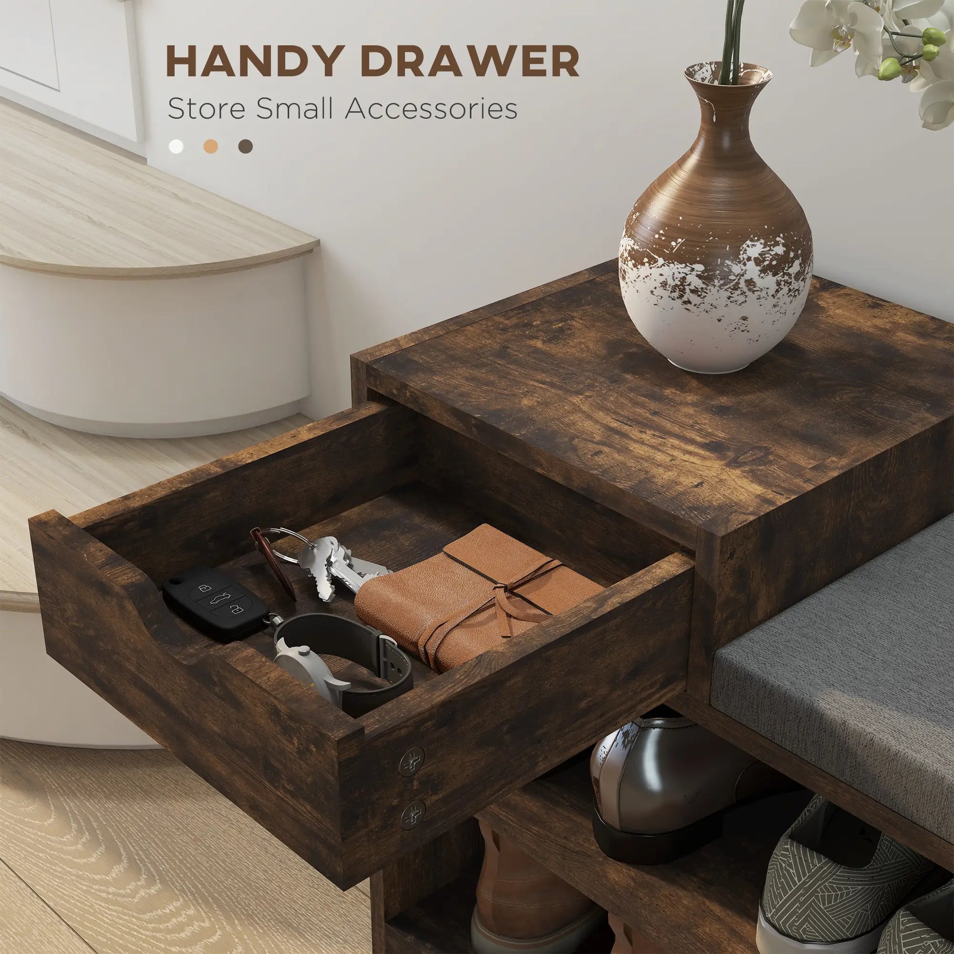 Upholstered Shoe Storage Bench, Seat, Drawer, 3 Shelves, Brown Shoe Storage Cabinets & Racks at Gallery Canada