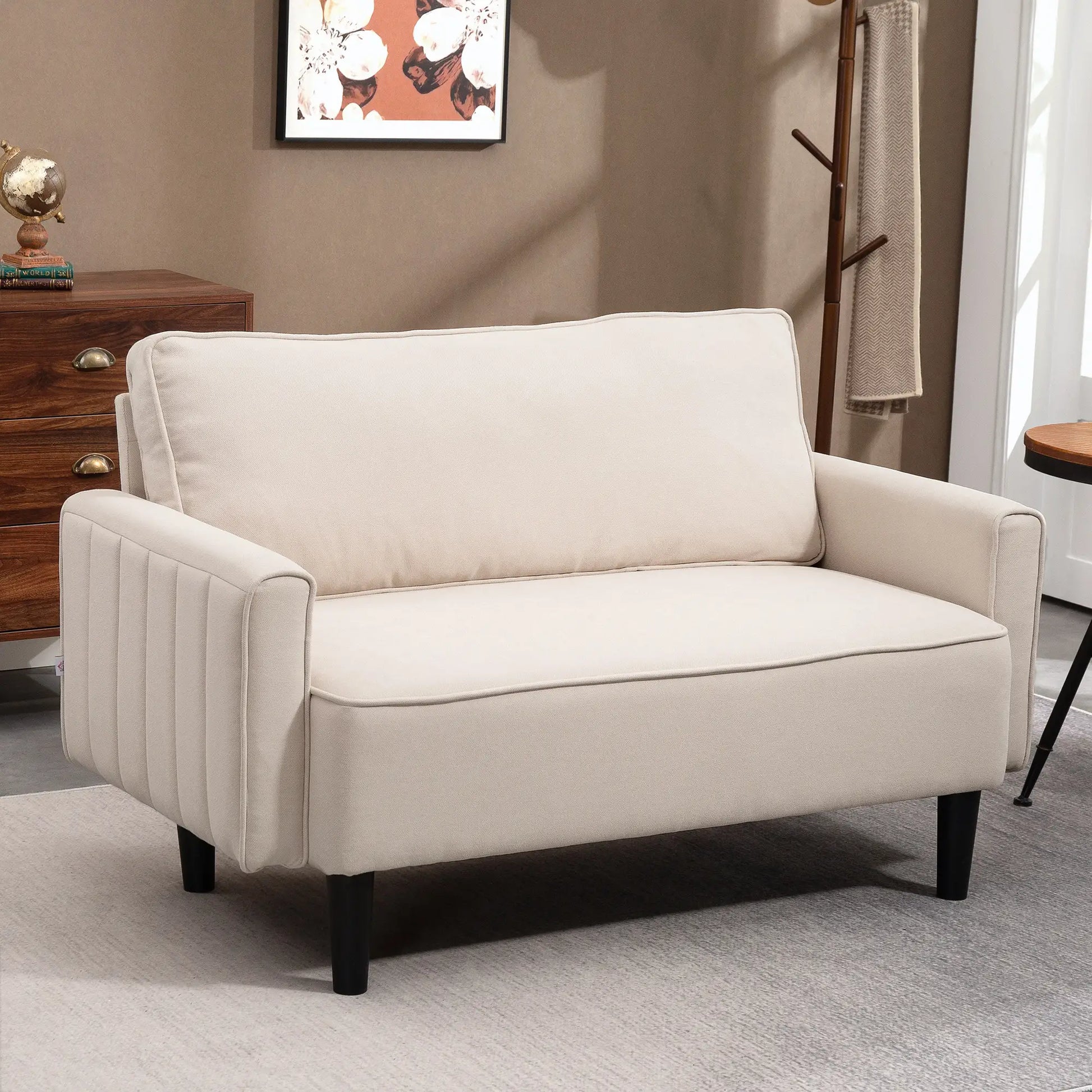 Linen Loveseat Sofa, 2 Seater with Thick Padded Seat, Beige 2-Seater Sofas at Gallery Canada