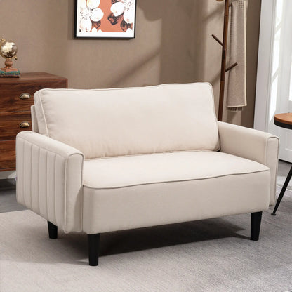 Linen Loveseat Sofa, 2 Seater with Thick Padded Seat, Beige 2-Seater Sofas at Gallery Canada