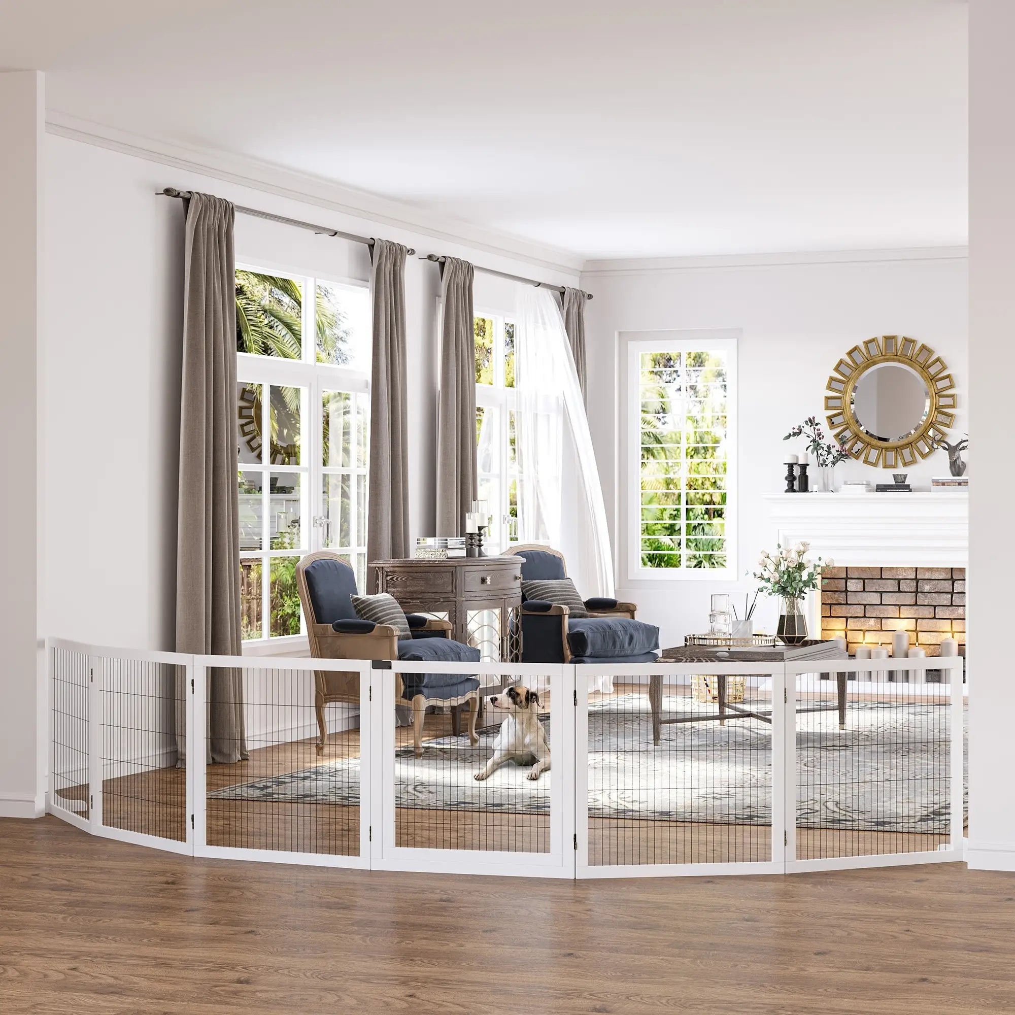 Wooden Freestanding Pet Gate, 2 Support Feet, White Houses, Kennels & Pens at Gallery Canada
