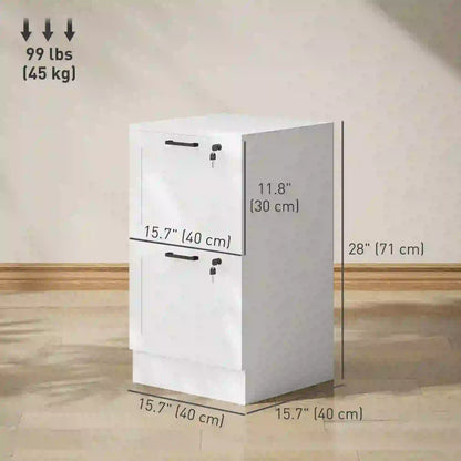 2 Drawer Filing Cabinet with Lock, Office Storage, A4 Letter Size, White Office Cabinets & Cupboards at Gallery Canada