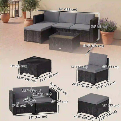 5 Piece Patio Furniture Set, L-Shape Sectional, Grey Patio Furniture Sets at Gallery Canada