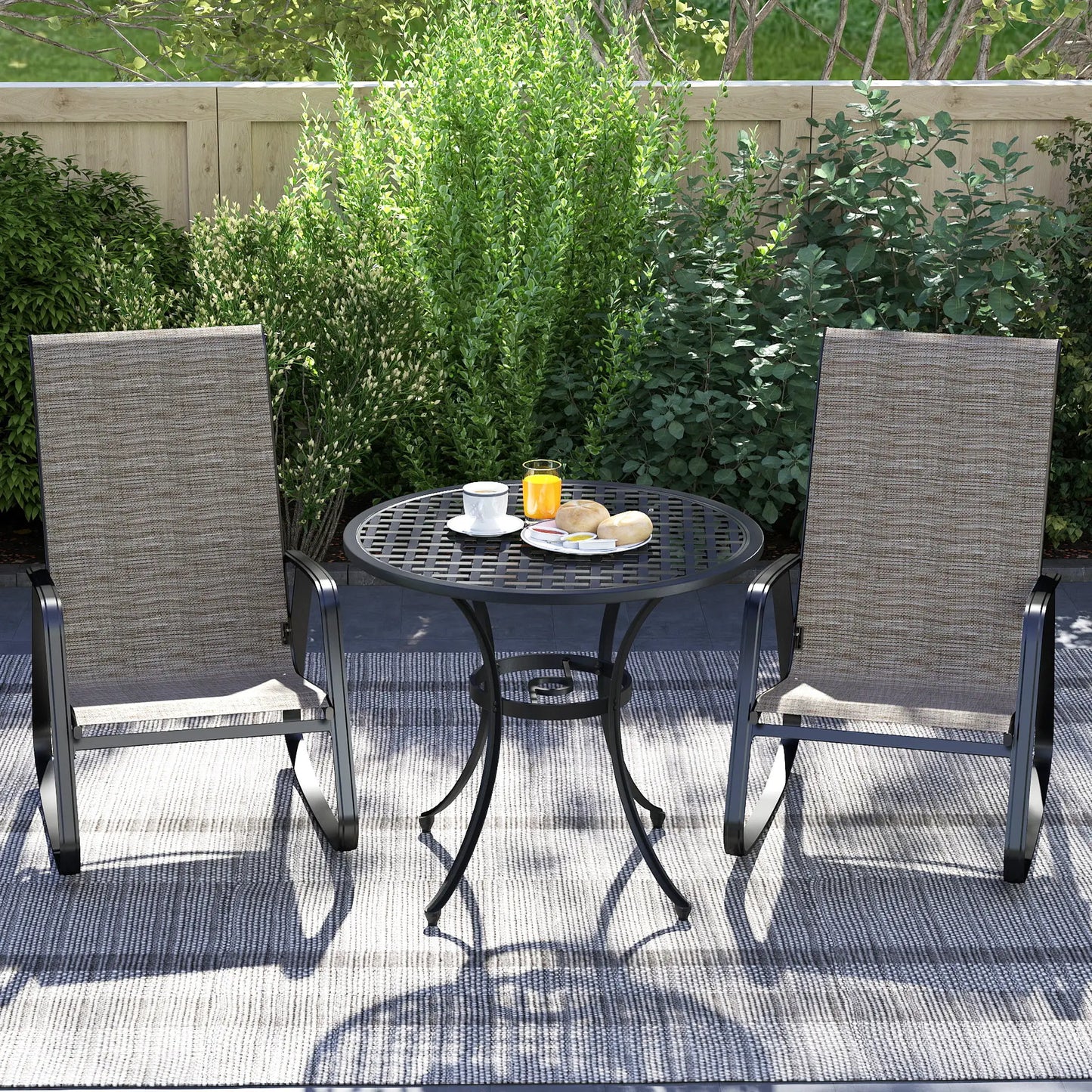 Set of 2 Patio Rocking Chairs, High Backrest, Armrests, Light Brown Outdoor Rocking Chairs at Gallery Canada