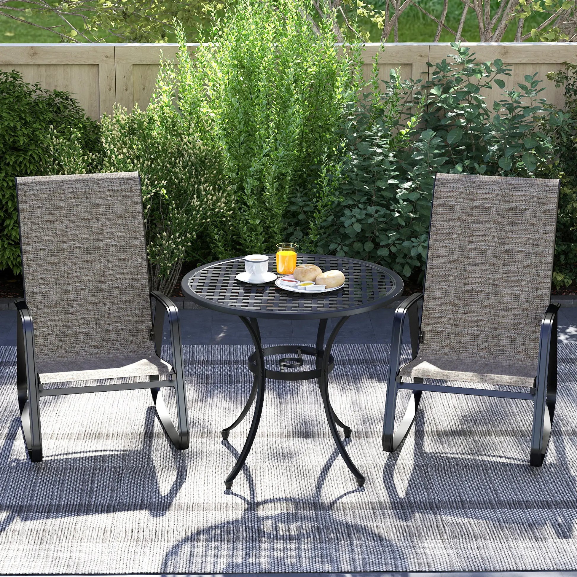 Set of 2 Patio Rocking Chairs, High Backrest, Armrests, Light Brown Outdoor Rocking Chairs at Gallery Canada