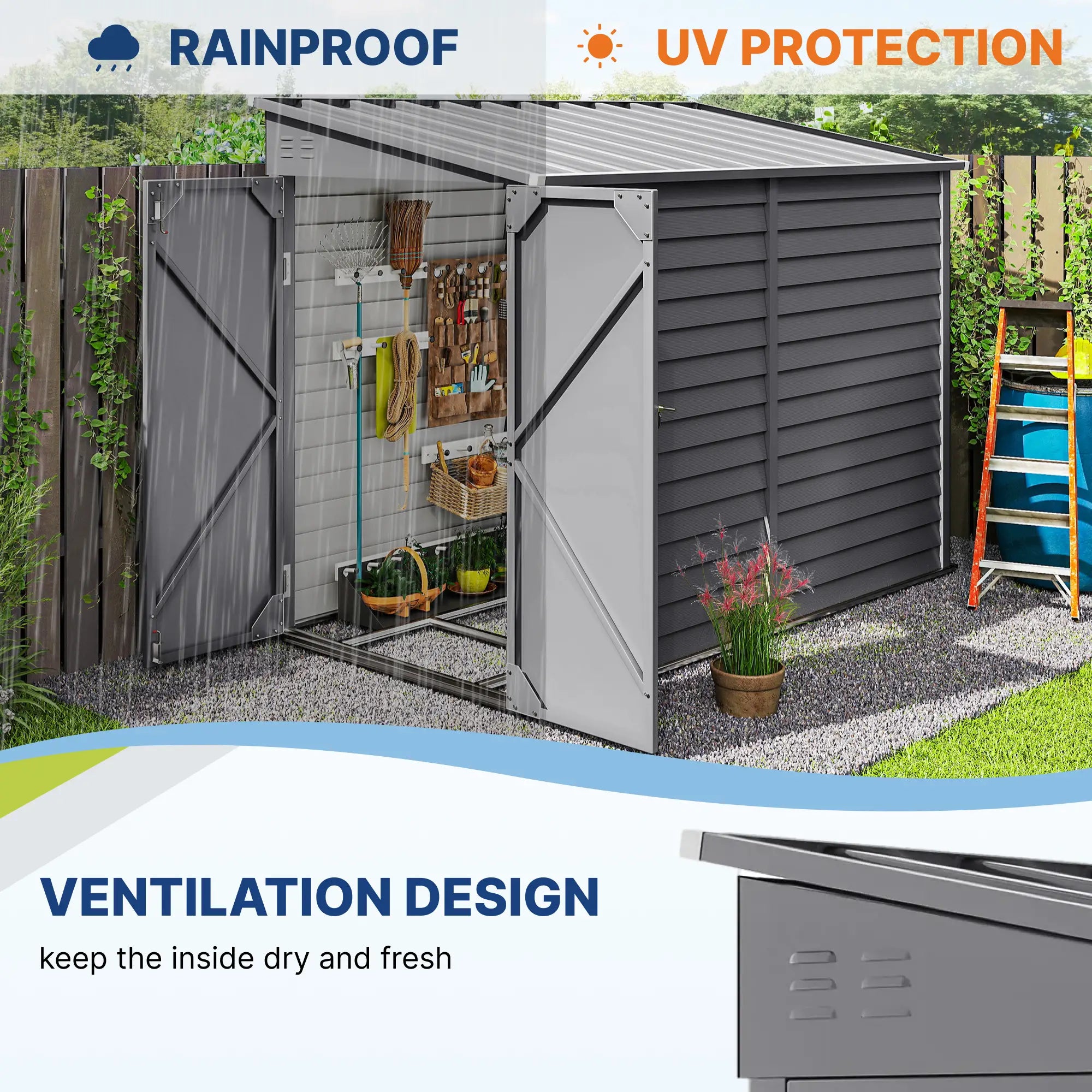 4.6' x 9' Steel Outdoor Storage Shed, Lean to, Lockable Doors, Grey Sheds at Gallery Canada