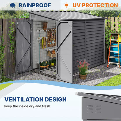 4.6' x 9' Steel Outdoor Storage Shed, Lean to, Lockable Doors, Grey Sheds at Gallery Canada