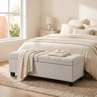 51.2" Storage Ottoman Bench, End of Bed Bench, Cream White