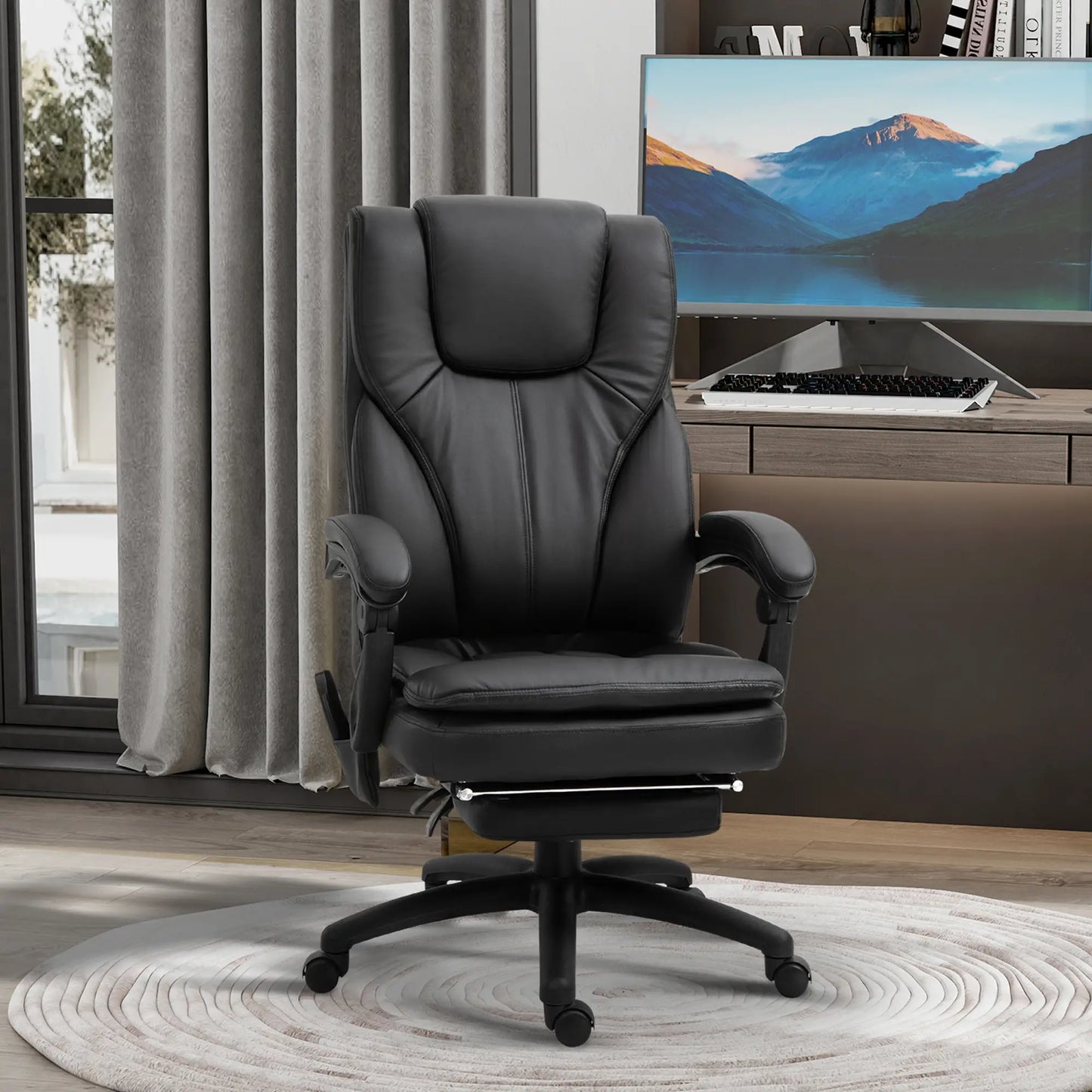 High Back Office Chair, 6-Point Vibration Massage, Reclining, 360° Swivel, Height Adjustable, Retractable Footrest Massage Chairs at Gallery Canada