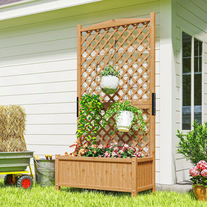 Wooden Raised Garden Bed With Trellis, 35.4" x 17.7" x 70.9", Yellow Wooden Planter Boxes at Gallery Canada