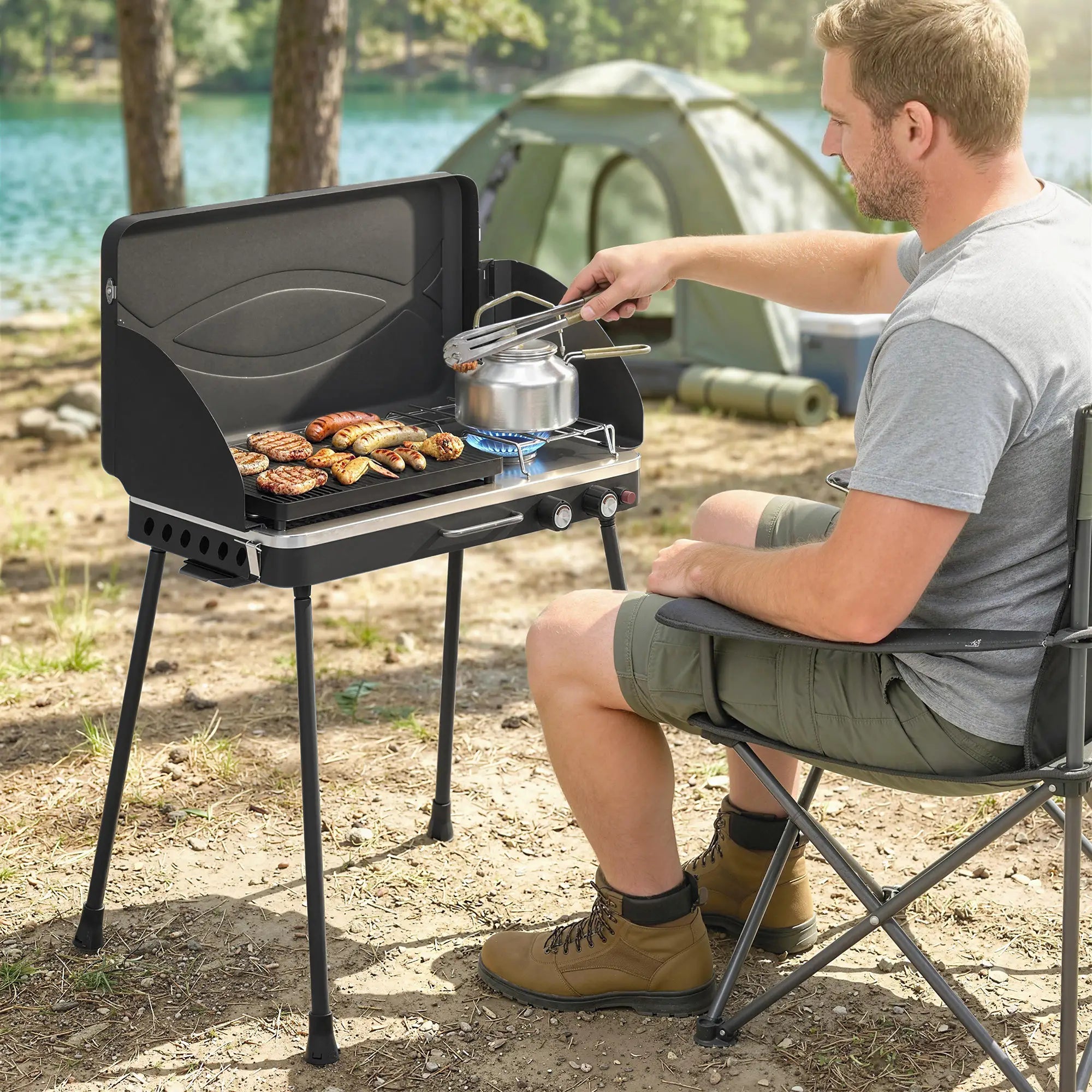Camping Stove Gas Griddle Combo, 20,000 BTU, Portable, Black Propane Gas Grills at Gallery Canada
