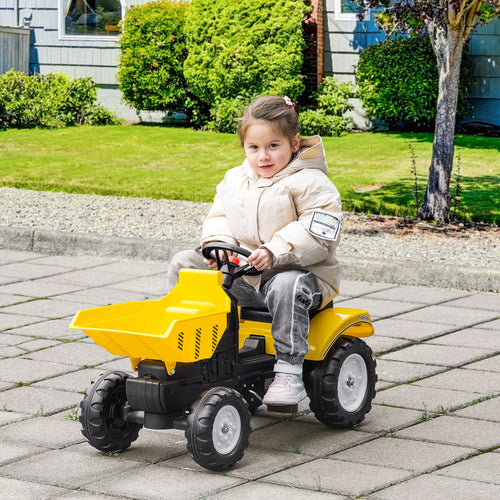 Kids Ride On Tractor, Pedal Construction Car, Manual Bucket, 3 Year Old, Yellow