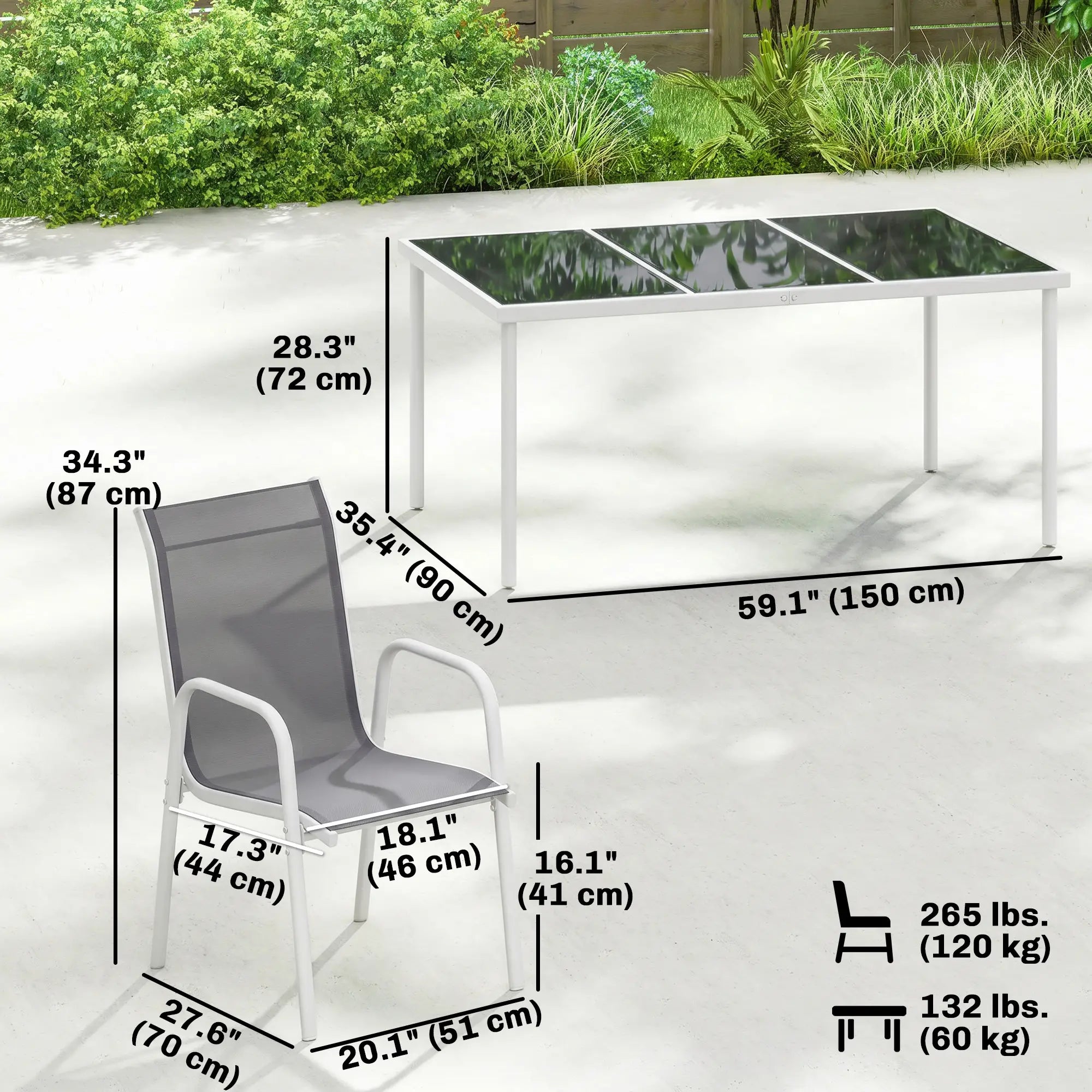 7 Piece Garden Dining Set, Rectangle Table, 6 Stackable Chairs Outdoor Dining Sets at Gallery Canada