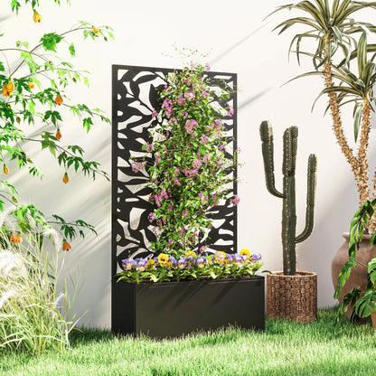 Raised Garden Bed With Trellis, 24" x 9.1" x 44.5", Black Galvanized Planter Boxes at Gallery Canada