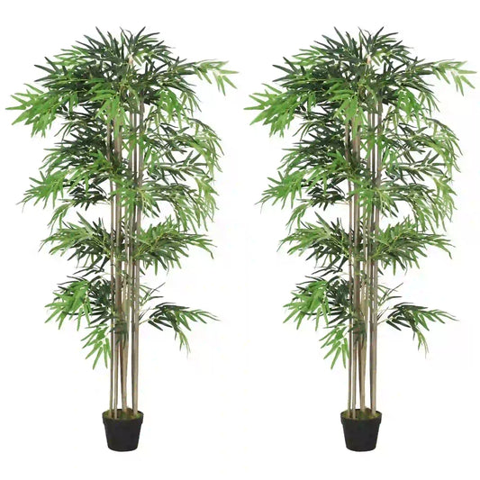 6FT Artificial Bamboo Tree Set Of 2, 1530 Leaves, Green Artificial Trees Green at Gallery Canada