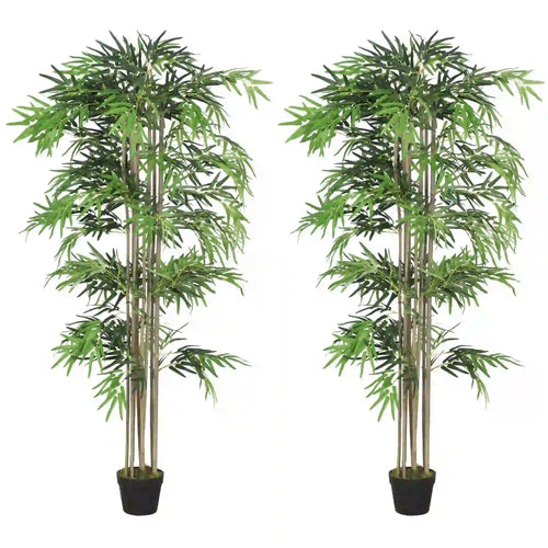 6FT Artificial Bamboo Tree Set Of 2, 1530 Leaves, Green