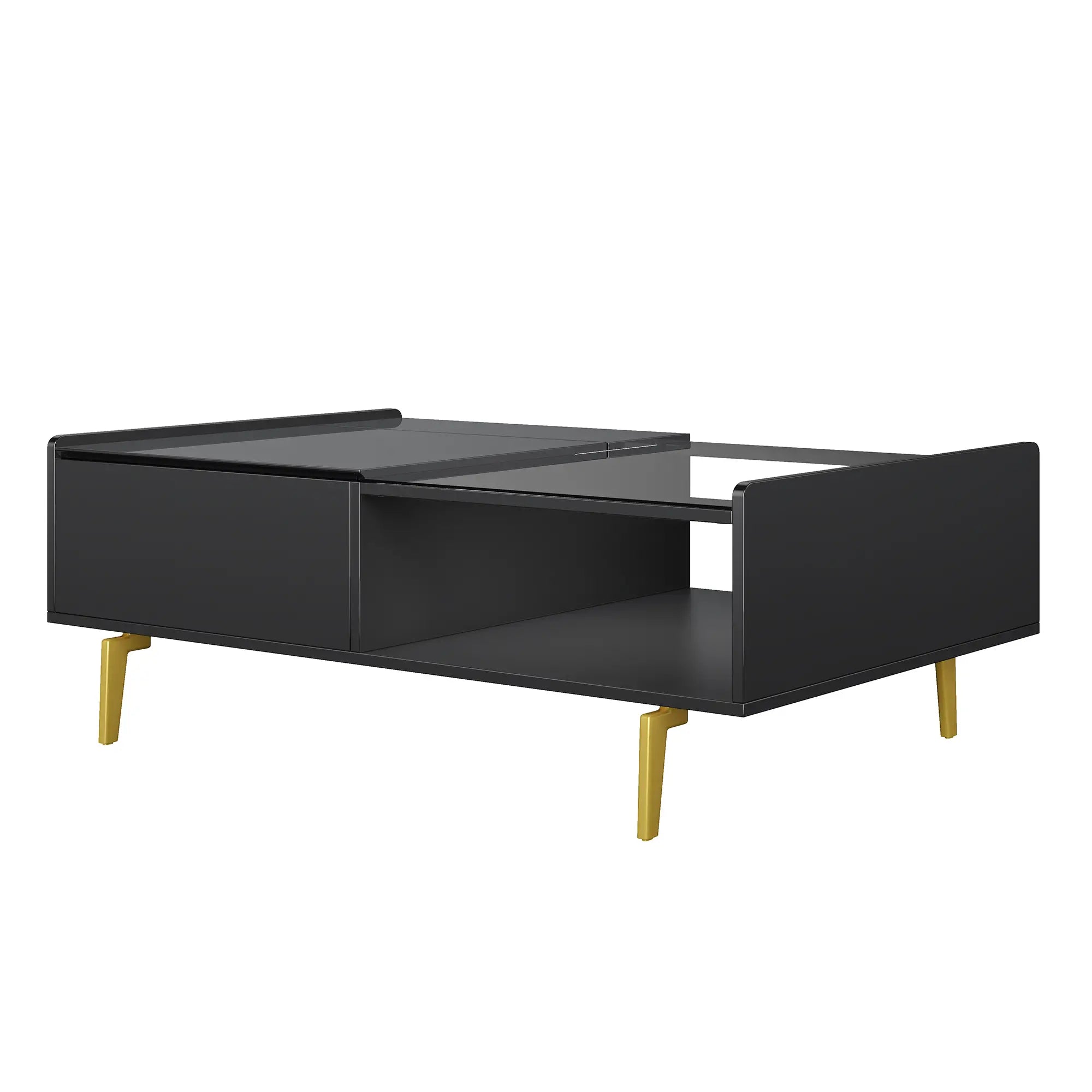 LED Coffee Table, Glass Top, Adjustable Height, Storage, 43.5