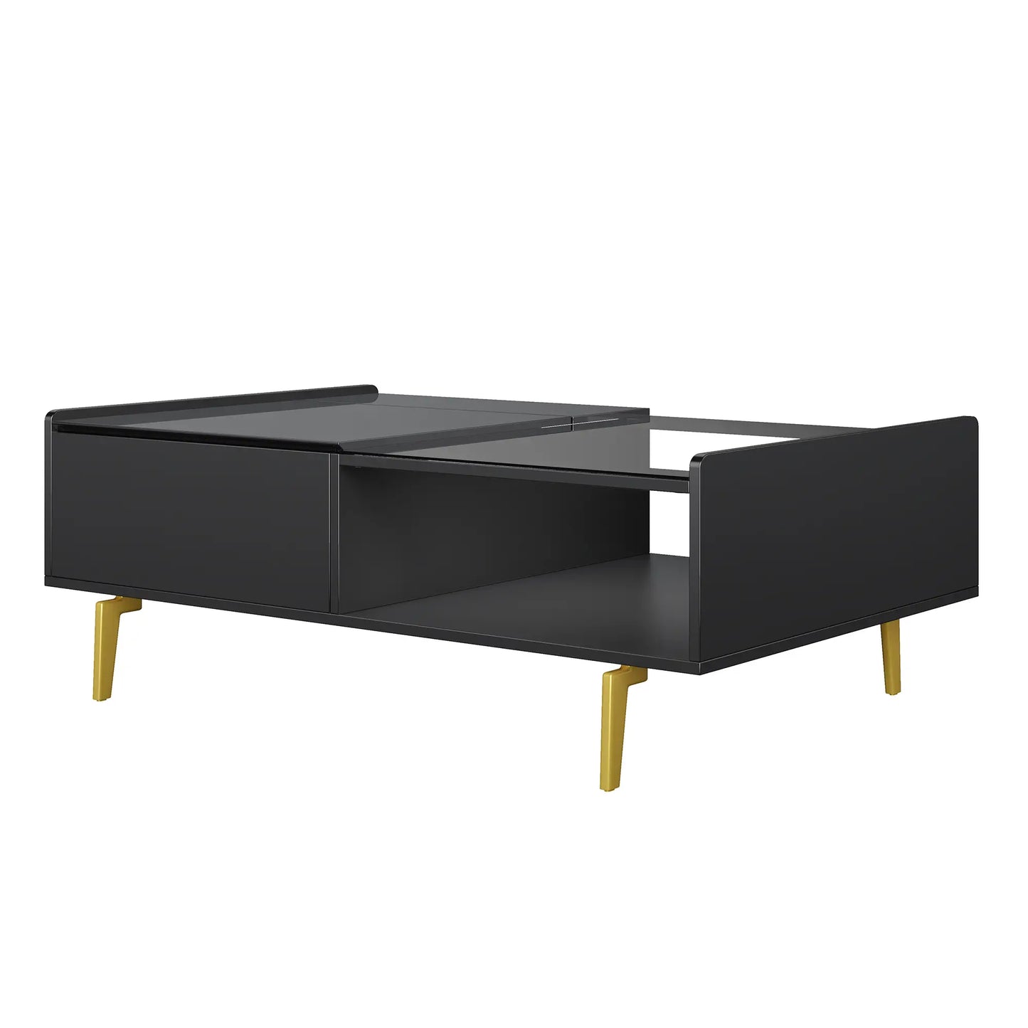 LED Coffee Table, Glass Top, Adjustable Height, Storage, 43.5" L x 21.5" W x 15.5" H, Black Coffee Tables at Gallery Canada
