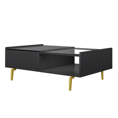 LED Coffee Table, Glass Top, Adjustable Height, Storage, 43.5" L x 21.5" W x 15.5" H, Black Coffee Tables at Gallery Canada