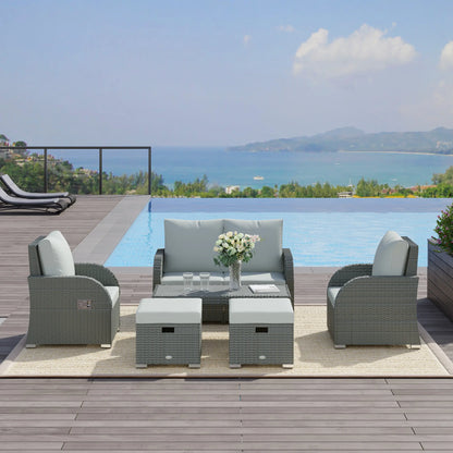 6 PCS Outdoor Rattan Sofa Set, Patio Furniture w/ Tea Table, Cushion, Grey Patio Furniture Sets at Gallery Canada