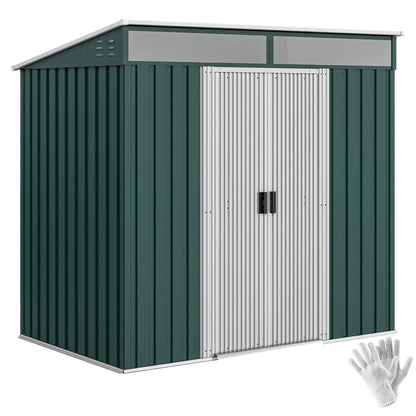 6.5x4FT Galvanised Metal Shed, Foundation Kit, Sliding Doors, Vents, Green