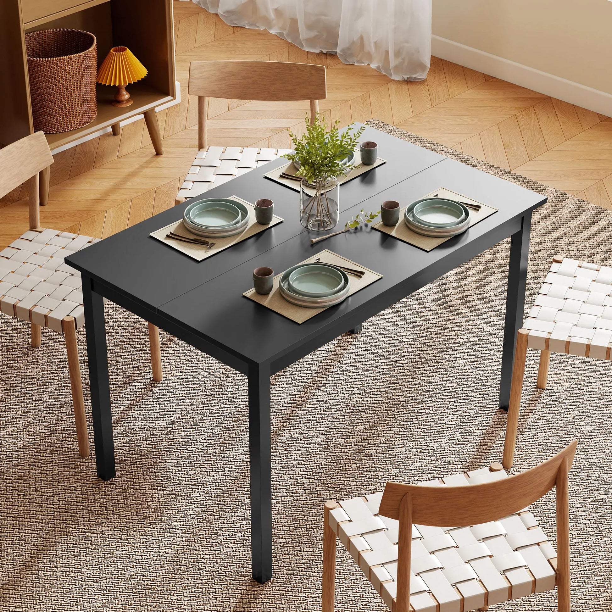 47" x 30" Dining Table, Farmhouse Pine Wood Frame, Black Dining Tables at Gallery Canada