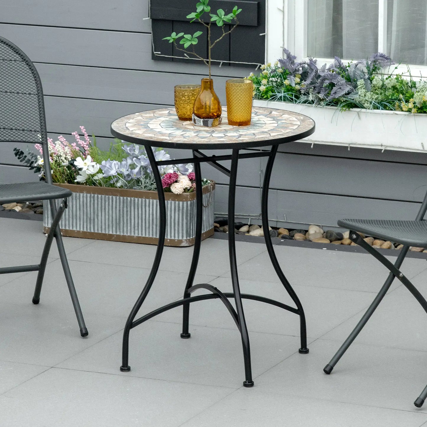 Round Mosaic Patio Table, Metal Frame, Outdoor Garden Furniture, Green Patio Side Tables at Gallery Canada