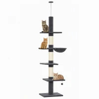 Arbre à chat à 5 niveaux, réglable de 88,6" à 100,4", poteaux à gratter