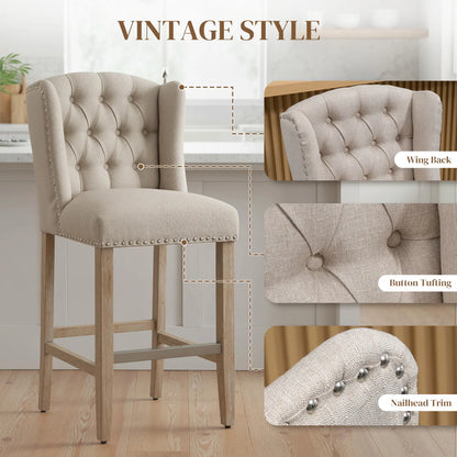 Counter Height Bar Stools Set of 2, Upholstered, Beige Bar Stools at Gallery Canada