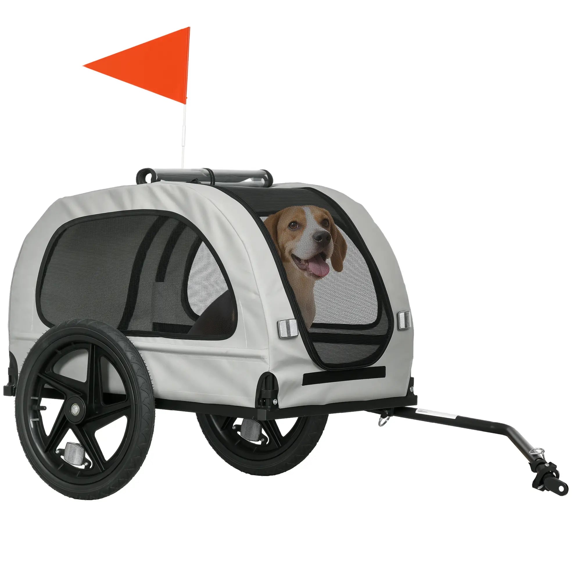 Dog Bike Trailer, Mesh Windows, Safety Leash, Flag, Medium Dogs, Light Grey Dog Bike Trailers & Strollers at Gallery Canada