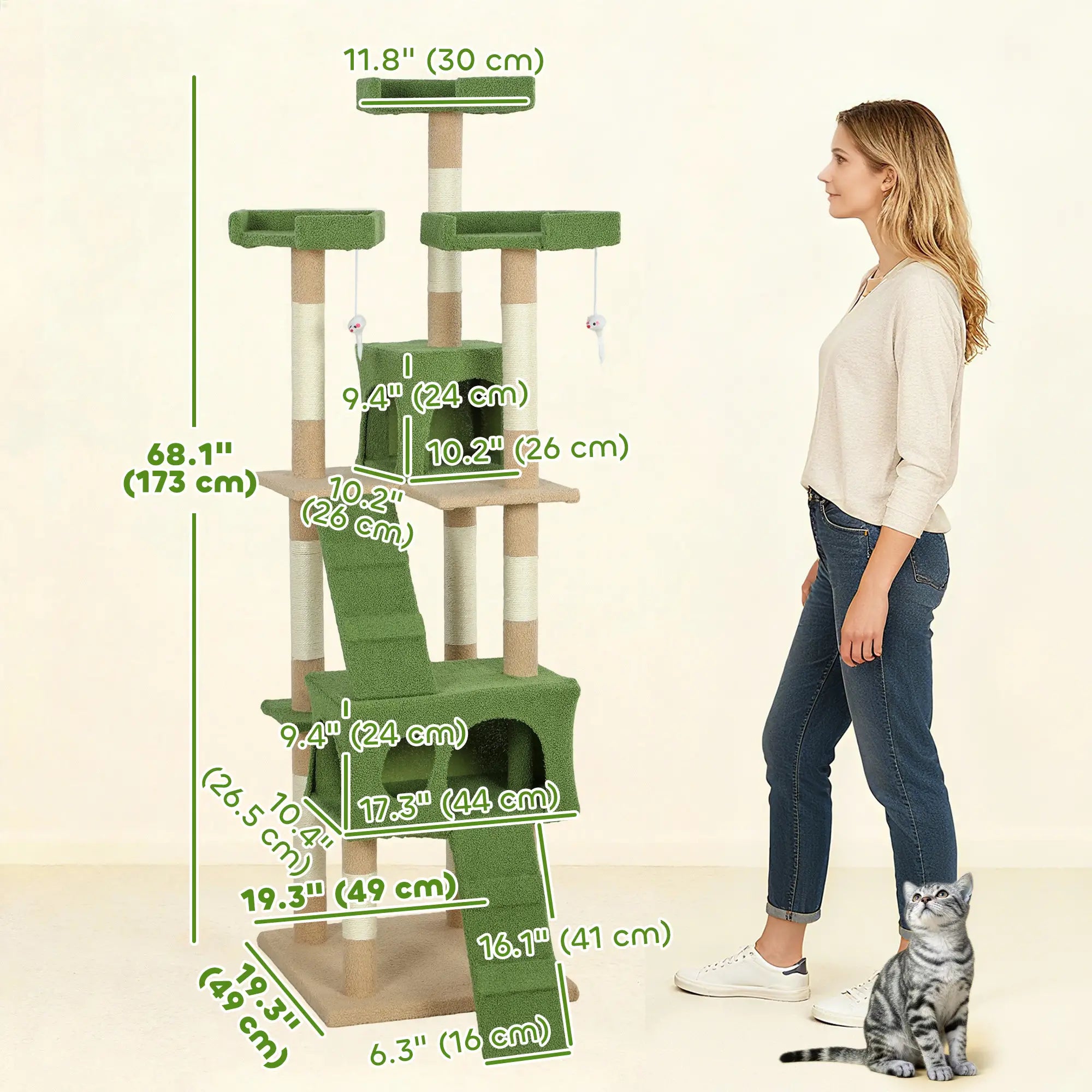 68-Inch Cat Scratching Tree, Multi-Level Activity Center, Green Multi-Level Cat Towers at Gallery Canada