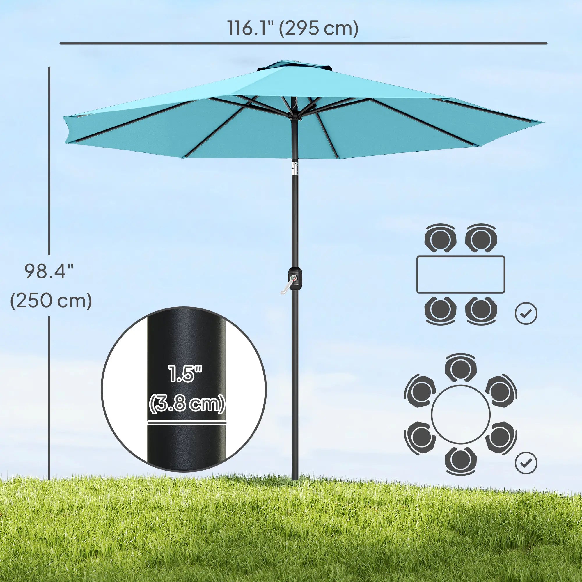 10' x 8' Round Market Umbrella, Crank Handle, Tilt, Sky Blue Sun Umbrellas at Gallery Canada
