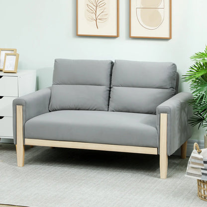 53" Loveseat Sofa, 2 Seater with Wood Legs, Velvet, Grey 2-Seater Sofas at Gallery Canada