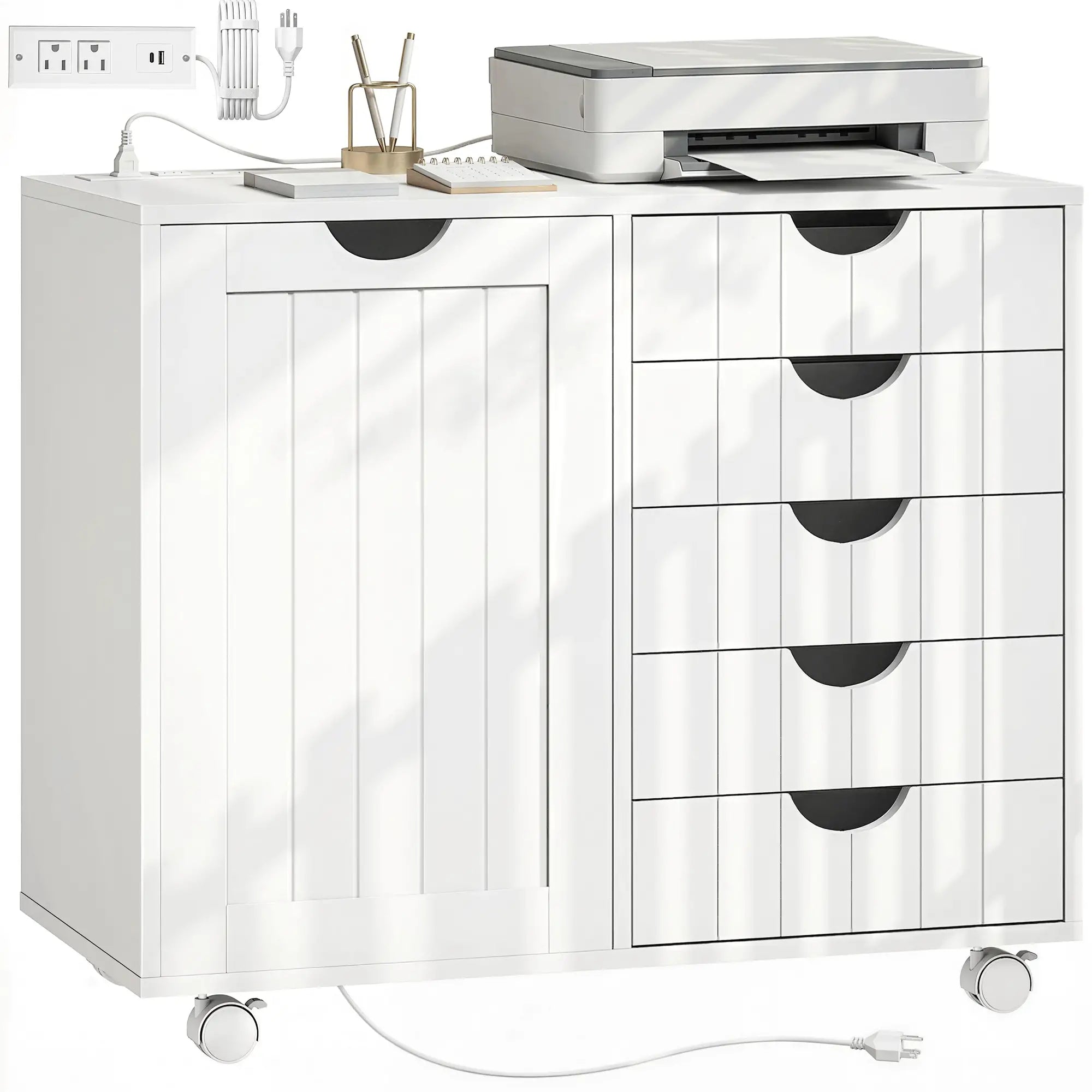 Mobile Lateral Filing Cabinet, 5 Drawers, Printer Stand, White Office Cabinets & Cupboards at Gallery Canada