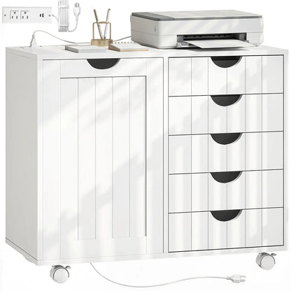 Mobile Lateral Filing Cabinet, 5 Drawers, Printer Stand, White Office Cabinets & Cupboards at Gallery Canada