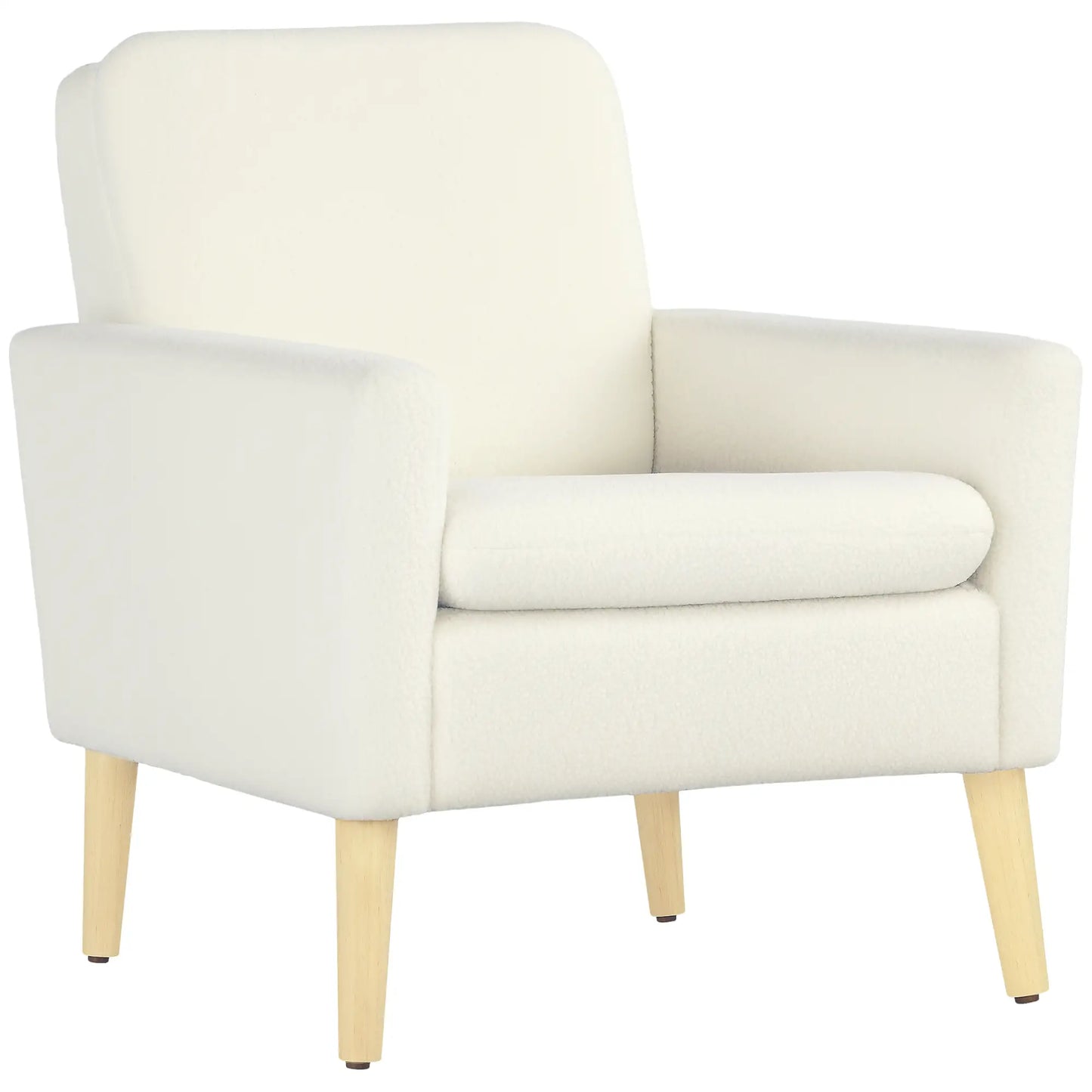 Modern Fabric Accent Chair, Upholstered Armchair with Wood Legs, Cream White Accent Chairs Cream at Gallery Canada