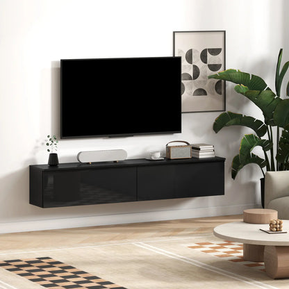 Wall Mounted TV Stand, Floating Cabinet, 70", High Gloss, Black TV Stands at Gallery Canada