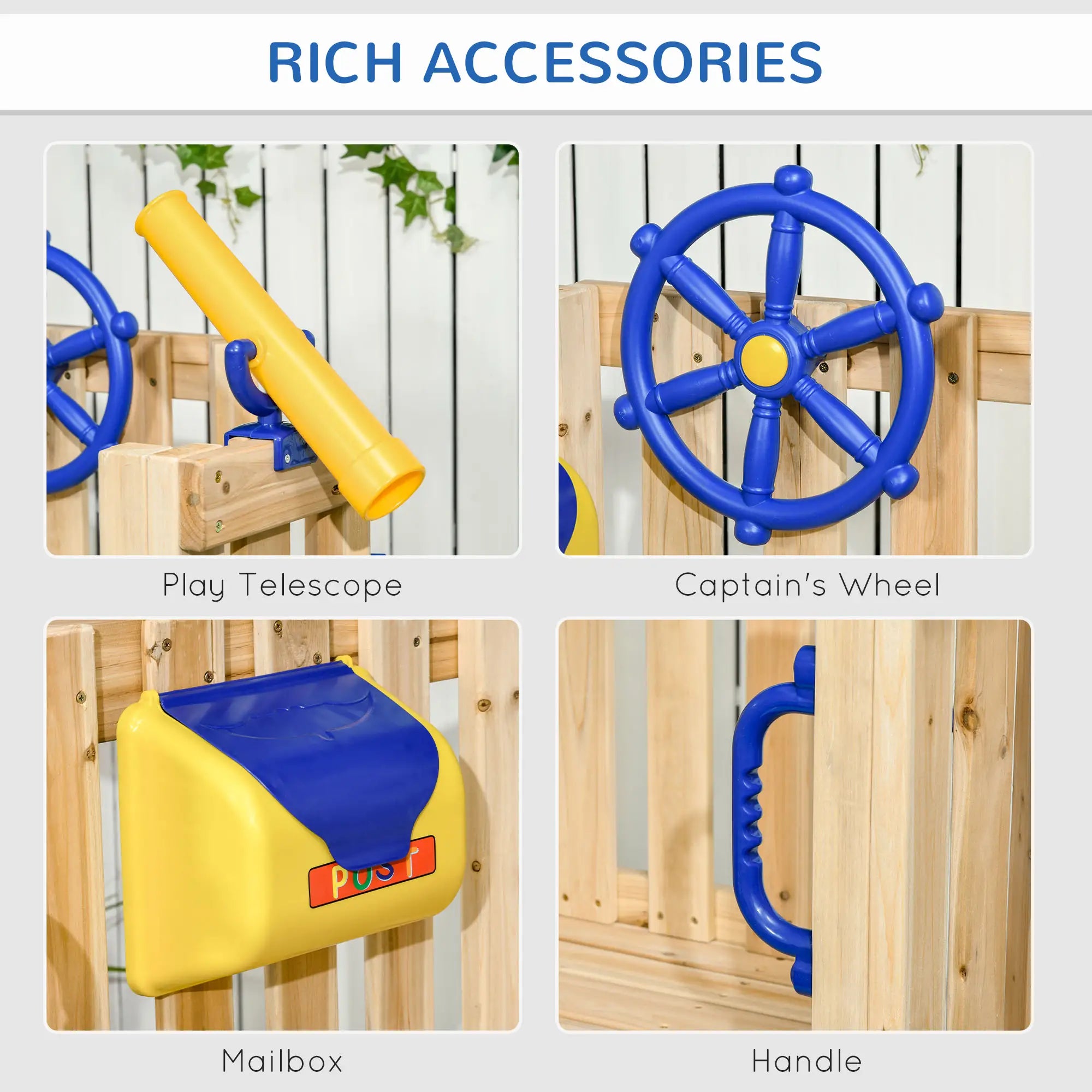 Wooden Kids Swing Set With Slide, Swing Seat, Captain's Wheel, Telescope, Natural Gym Sets & Swings at Gallery Canada