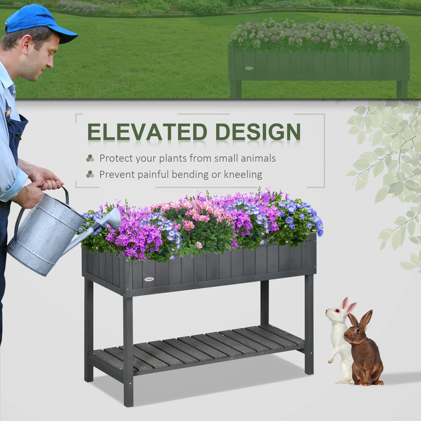 43.25" x 18" x 30" Raised Garden Bed, Wooden Plant Stand, Dark Grey Elevated Garden Beds at Gallery Canada