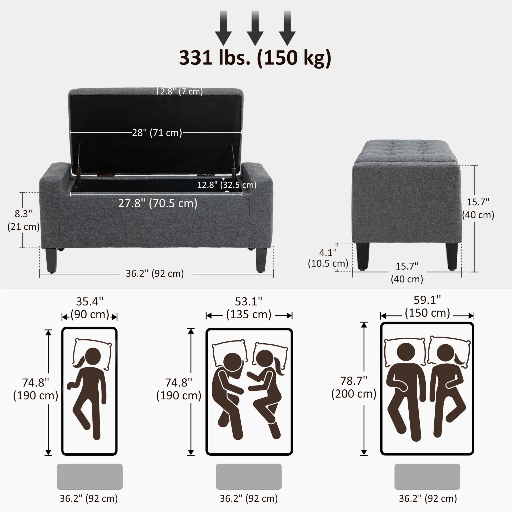 Storage Ottoman Bench, Linen Upholstered, Tufted Design Storage Ottomans & Benches at Gallery Canada