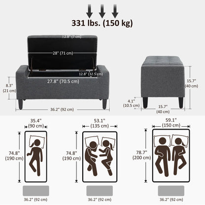 Storage Ottoman Bench, Linen Upholstered, Tufted Design Storage Ottomans & Benches at Gallery Canada