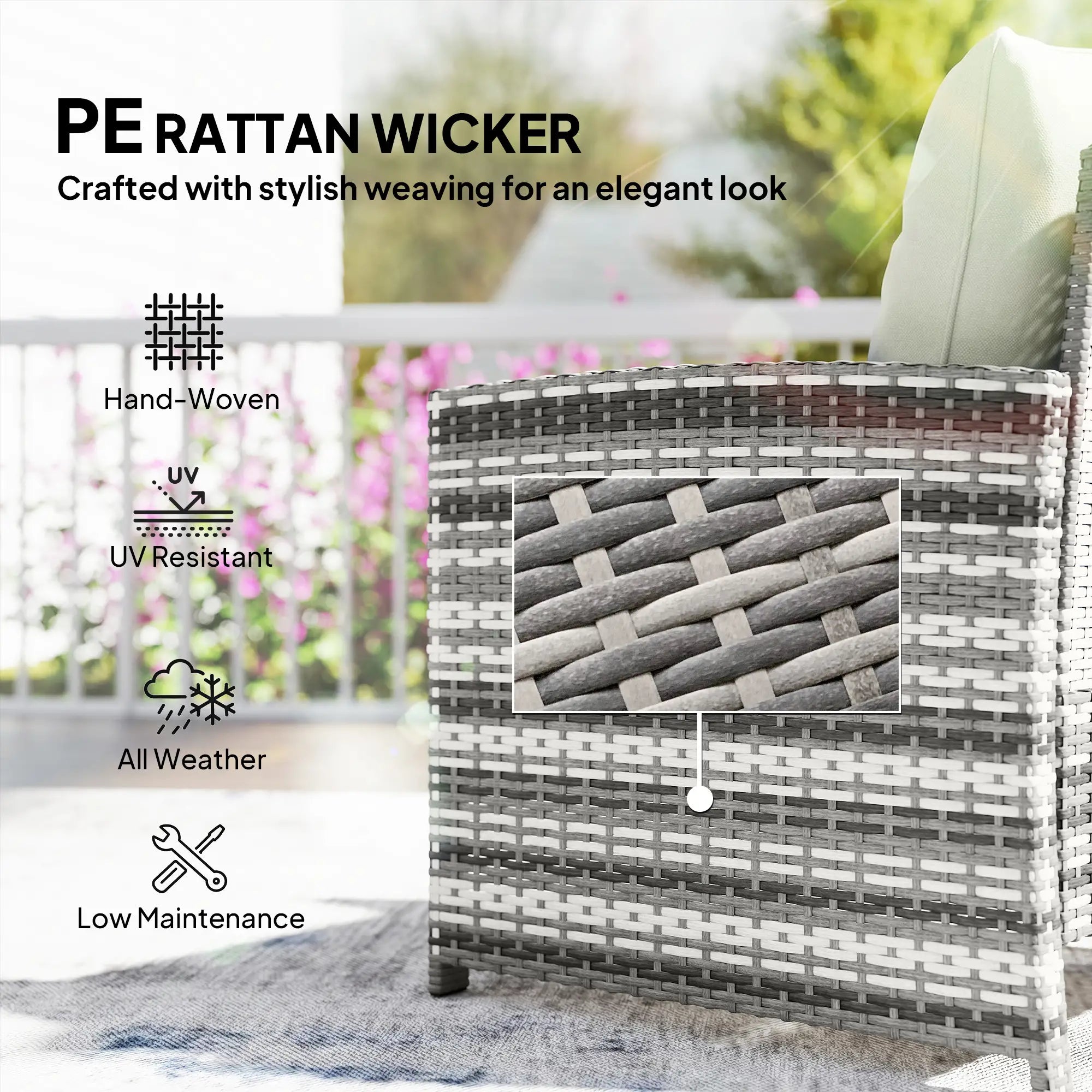 5 Piece Patio Furniture Set, Wicker Chairs With Ottomans, 2-Tier Glass Coffee Table, Grey/Cream White Patio Furniture Sets at Gallery Canada