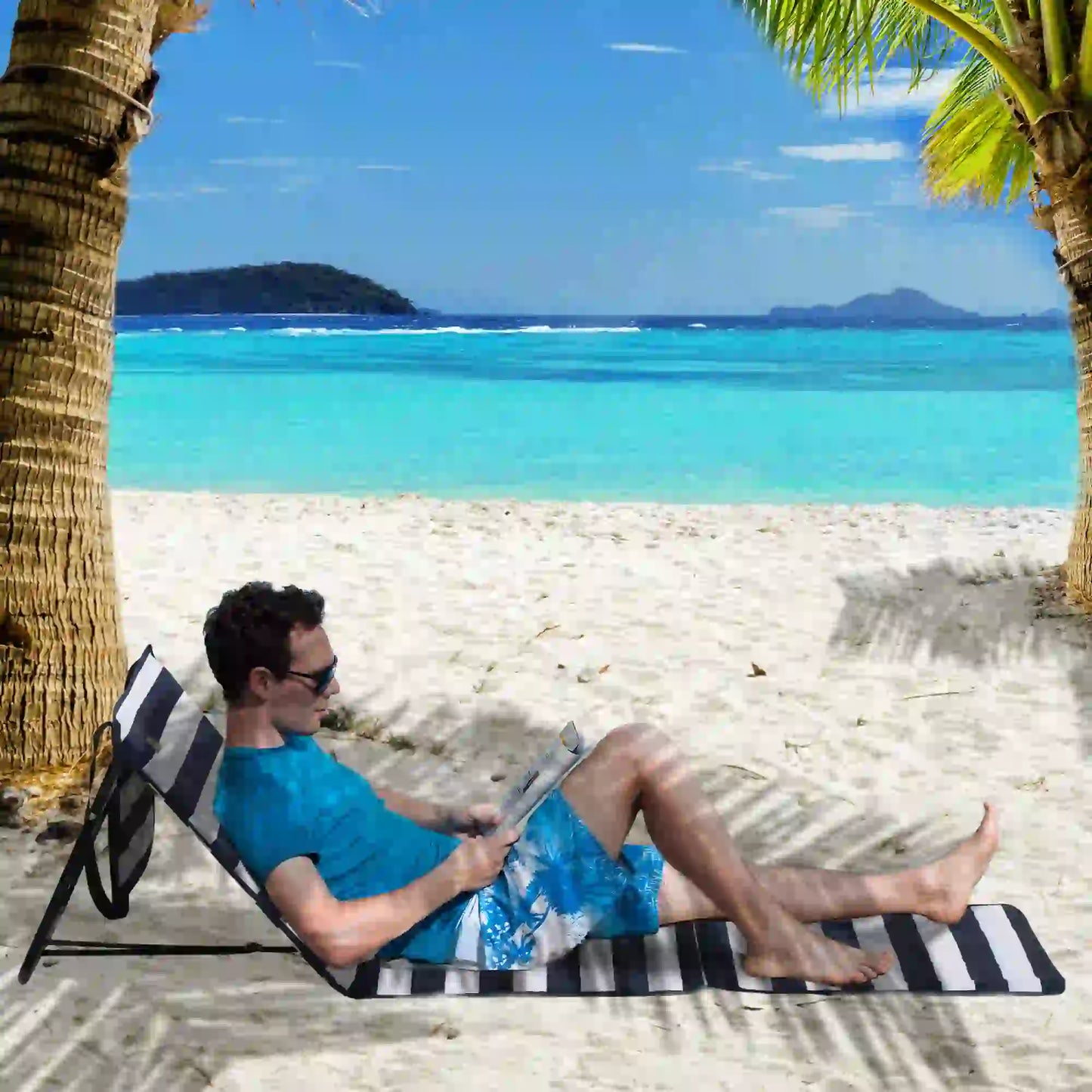 Foldable Lounge Chairs Set, Adjustable Backrest, Blue White Beach Accessories at Gallery Canada