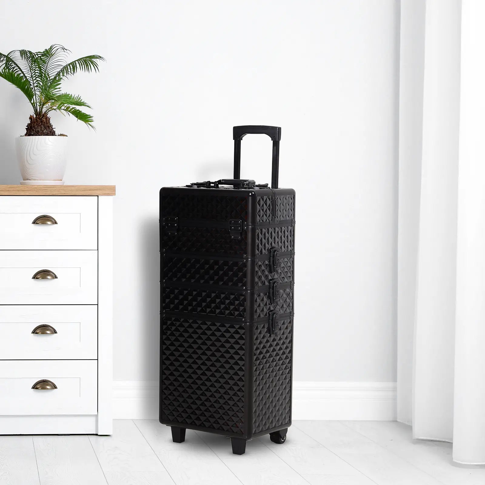 Portable Aluminum Makeup Train Case, 4 in 1, 2 Wheels, Multiple Compartments Makeup Cases at Gallery Canada