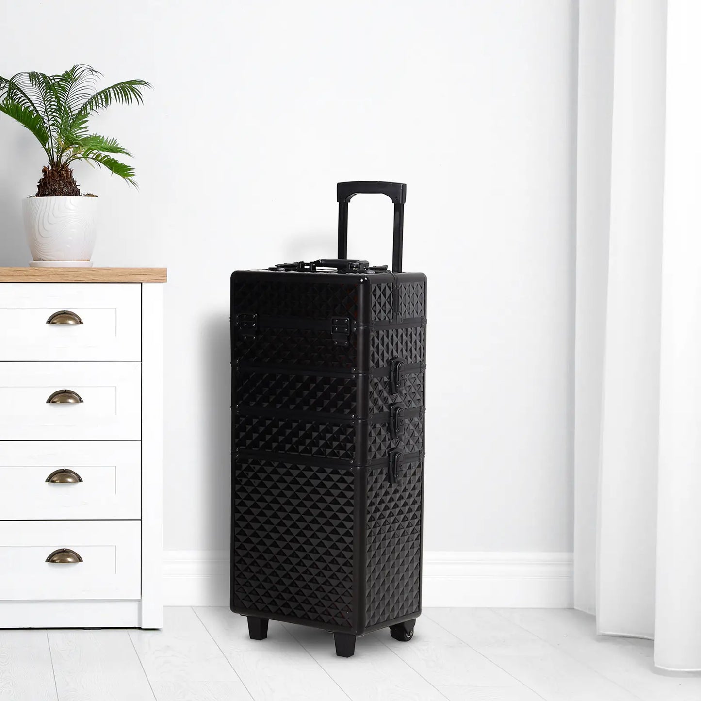 Portable Aluminum Makeup Train Case, 4 in 1, 2 Wheels, Multiple Compartments Makeup Cases at Gallery Canada