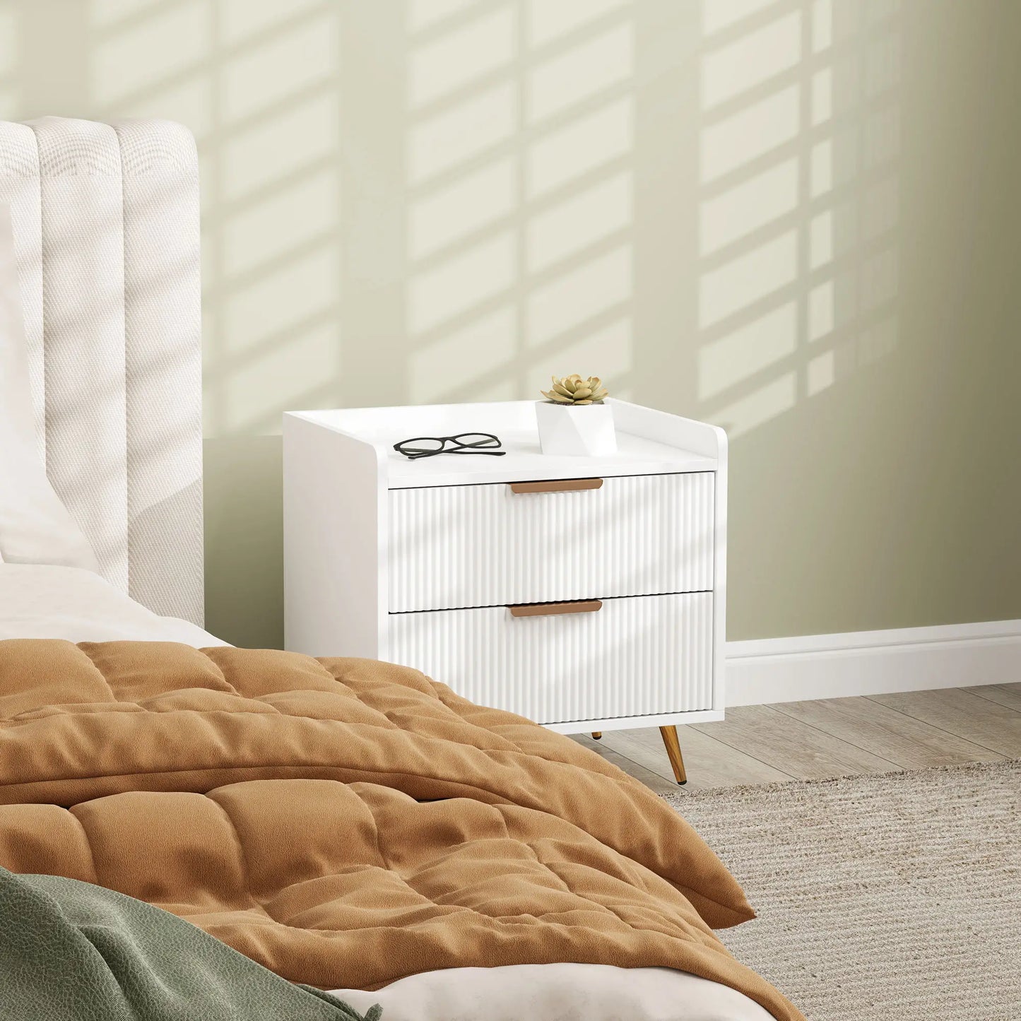 Bedside Table, Nightstand with 2 Drawers, Metal Legs, White Bedside Tables at Gallery Canada